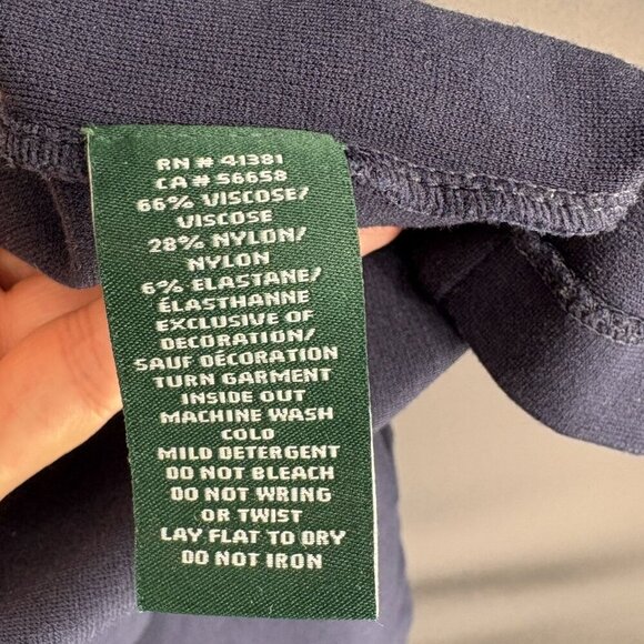 Lauren Ralph Lauren Sleeveless Midi Dress Size S/M Navy Faux Leather Trim Preppy - Picture 5 of 7